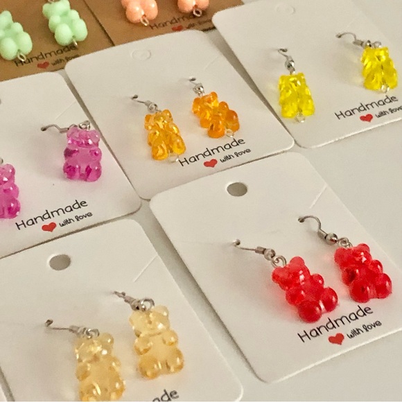 New Gummy Bear Earrings Pastel Yellow Iridescent Shiny Handmade Girls Kids Gifts - Picture 6 of 8